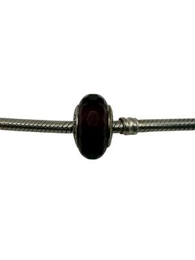 Pandora Sterling Silver Faceted Plum Purple Murano Glass Charm Bead Retired